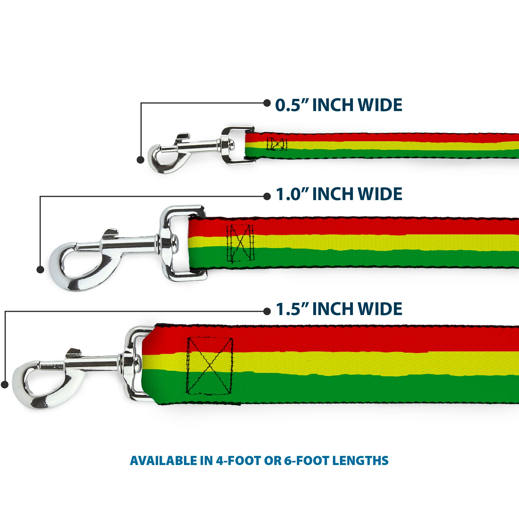 Dog Leash - Rasta Stripes Painted Green/Yellow/Red Dog Leashes Buckle-Down