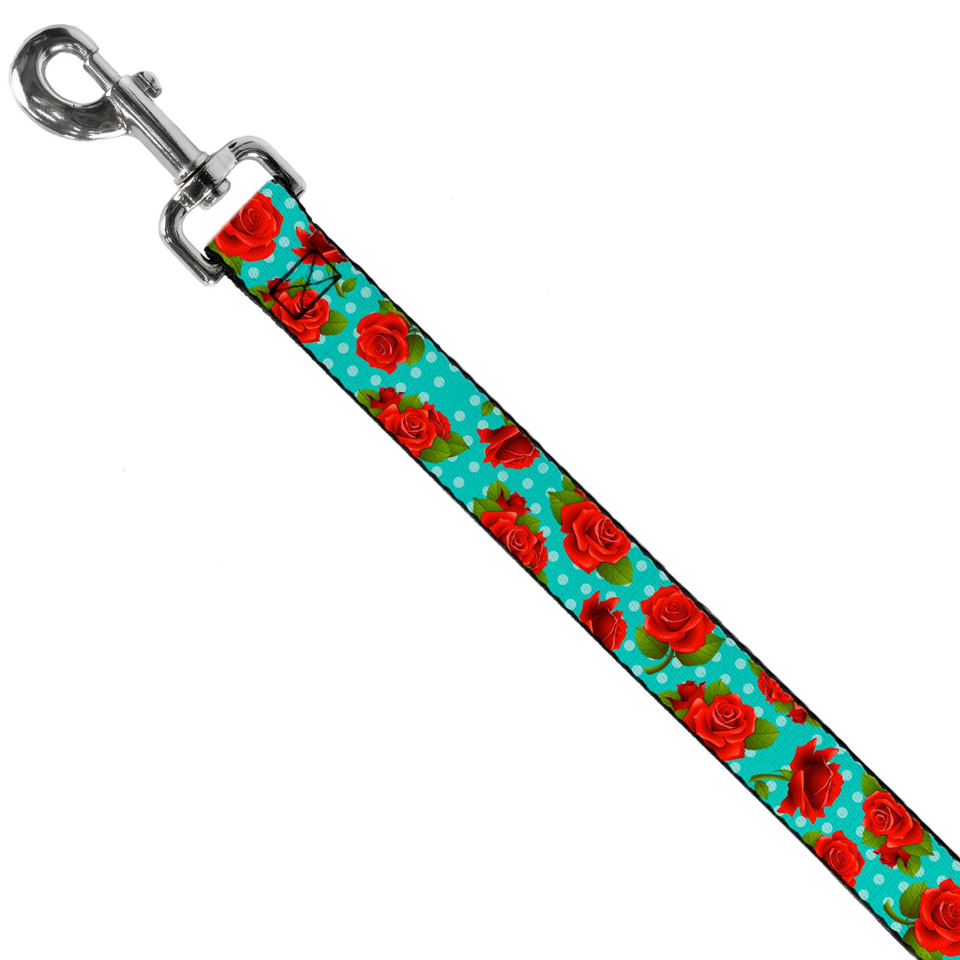 Dog Leash - Red Roses/Polka Dots Turquoise Dog Leashes Buckle-Down