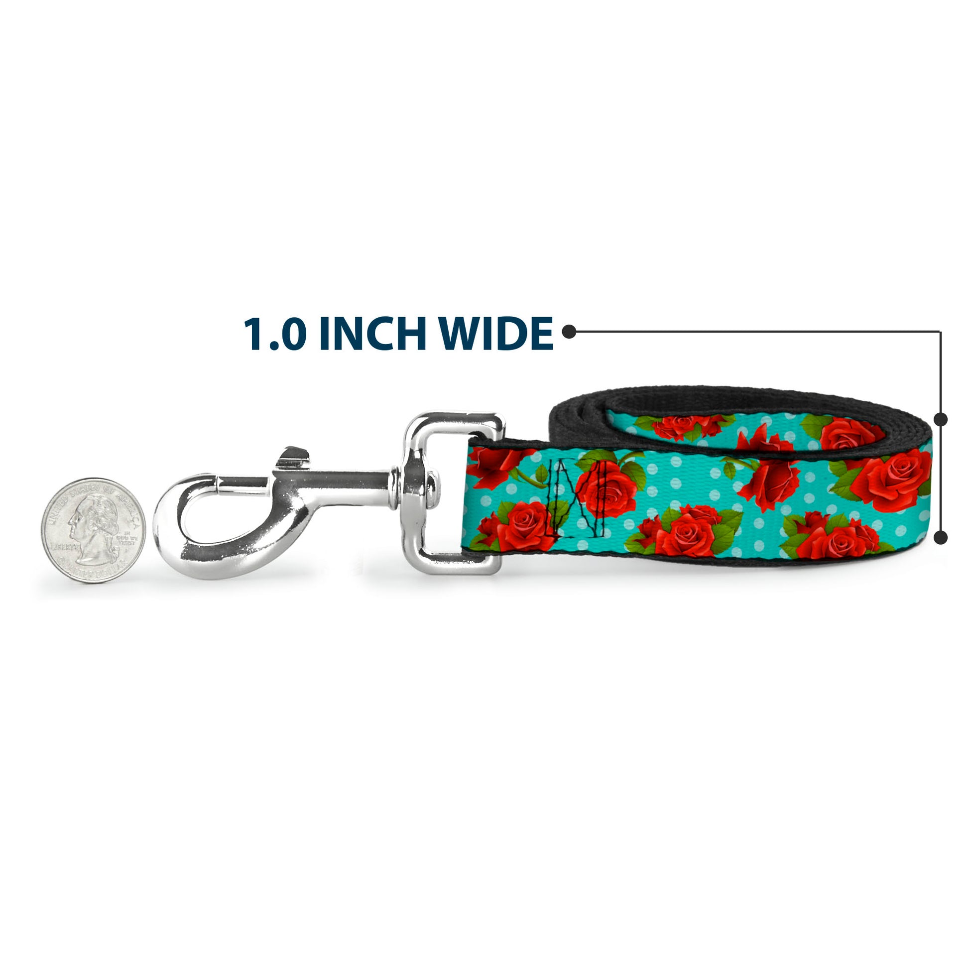 Dog Leash - Red Roses/Polka Dots Turquoise Dog Leashes Buckle-Down
