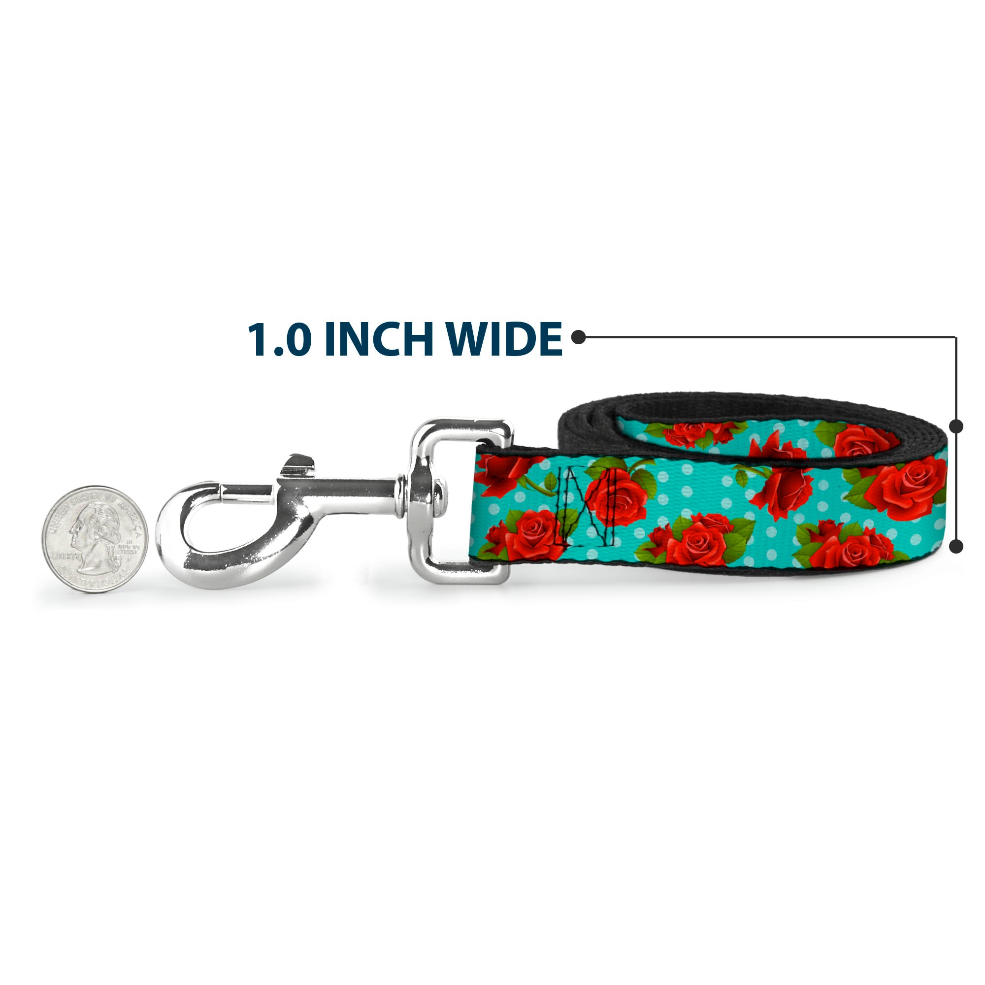Dog Leash - Red Roses/Polka Dots Turquoise Dog Leashes Buckle-Down