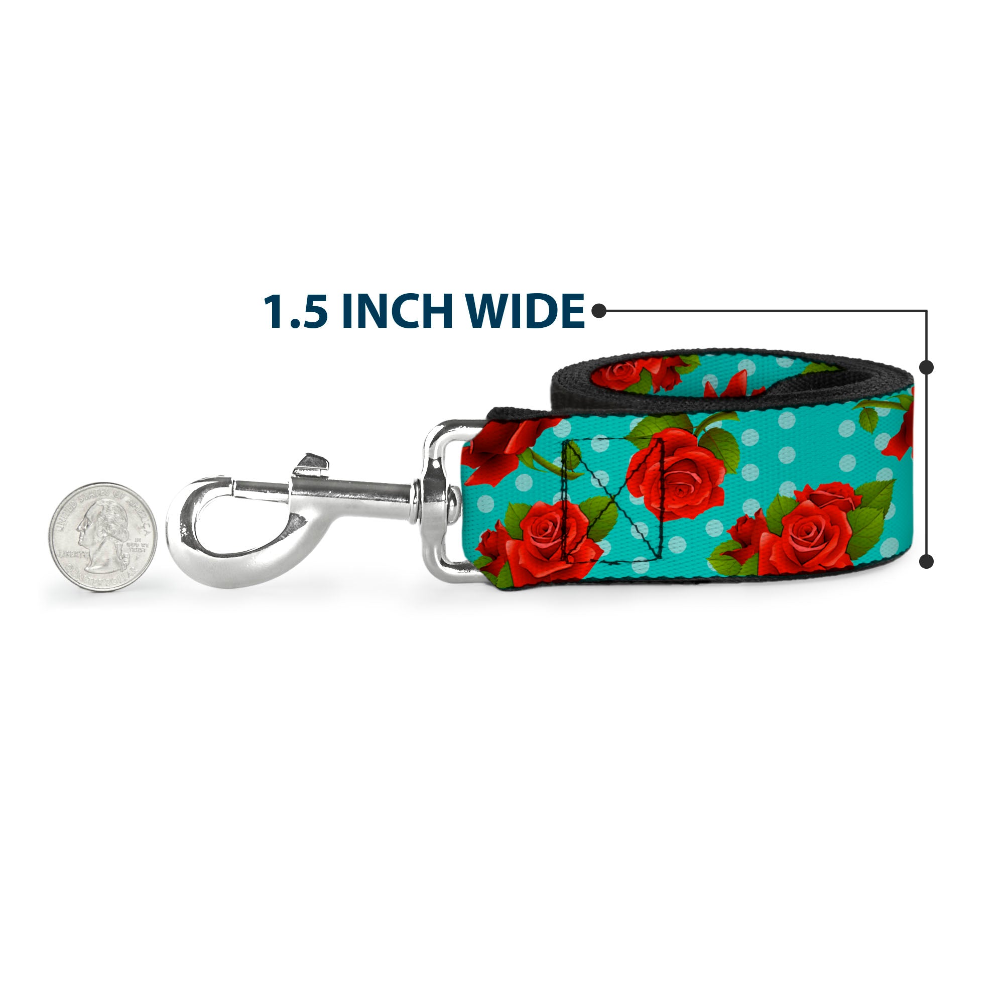 Dog Leash - Red Roses/Polka Dots Turquoise Dog Leashes Buckle-Down