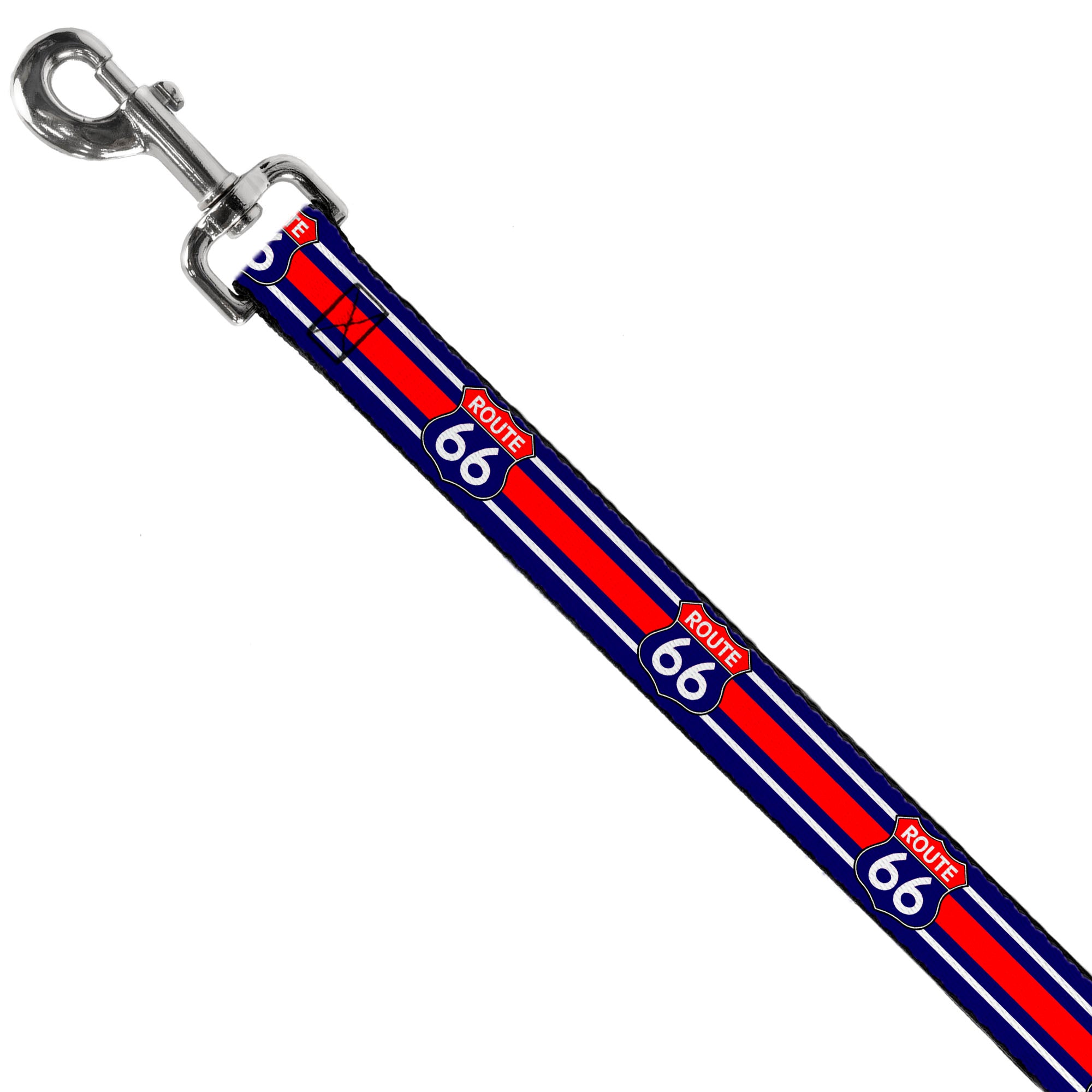 Dog Leash - ROUTE 66 Highway Sign/Stripe Blue/White/Red Dog Leashes Buckle-Down