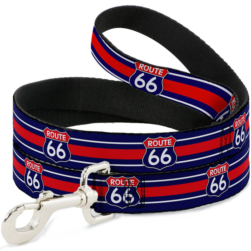 Dog Leash - ROUTE 66 Highway Sign/Stripe Blue/White/Red Dog Leashes Buckle-Down