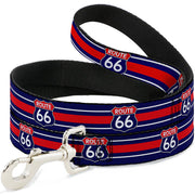Dog Leash - ROUTE 66 Highway Sign/Stripe Blue/White/Red Dog Leashes Buckle-Down