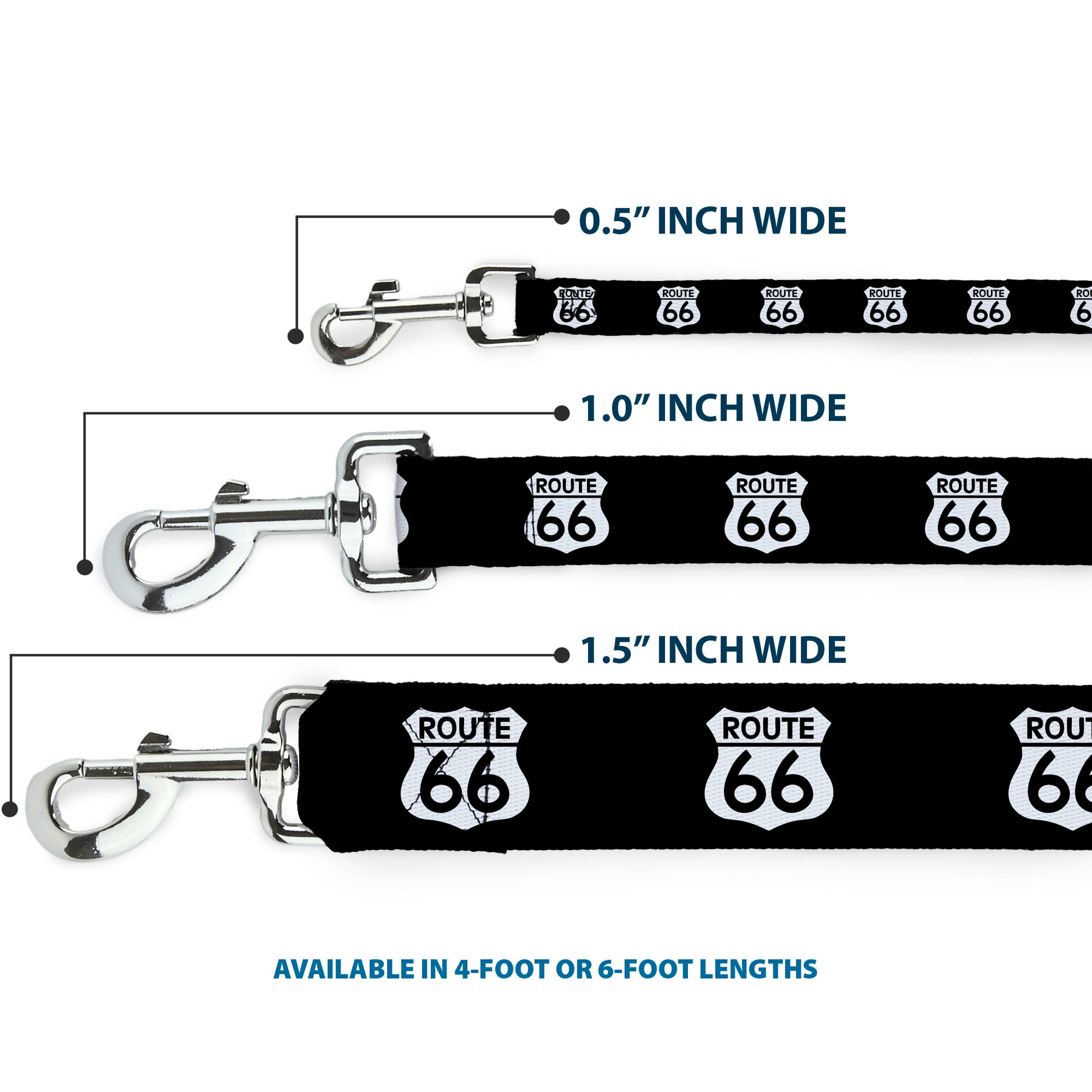 Dog Leash - ROUTE 66 Highway Sign Repeat Black/White Dog Leashes Buckle-Down