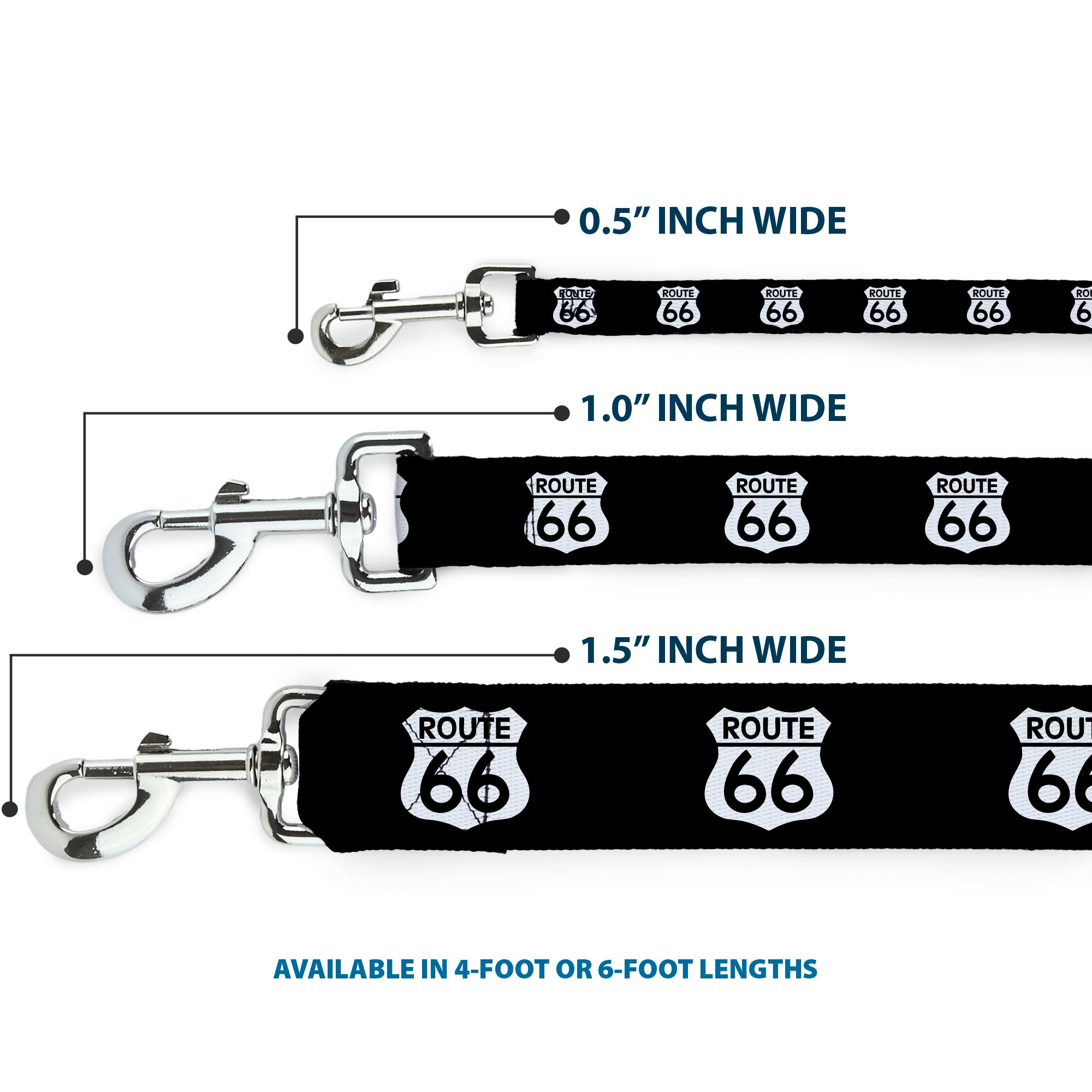 Dog Leash - ROUTE 66 Highway Sign Repeat Black/White Dog Leashes Buckle-Down