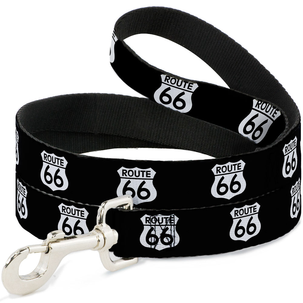 Dog Leash - ROUTE 66 Highway Sign Repeat Black/White Dog Leashes Buckle-Down