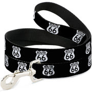 Dog Leash - ROUTE 66 Highway Sign Repeat Black/White Dog Leashes Buckle-Down