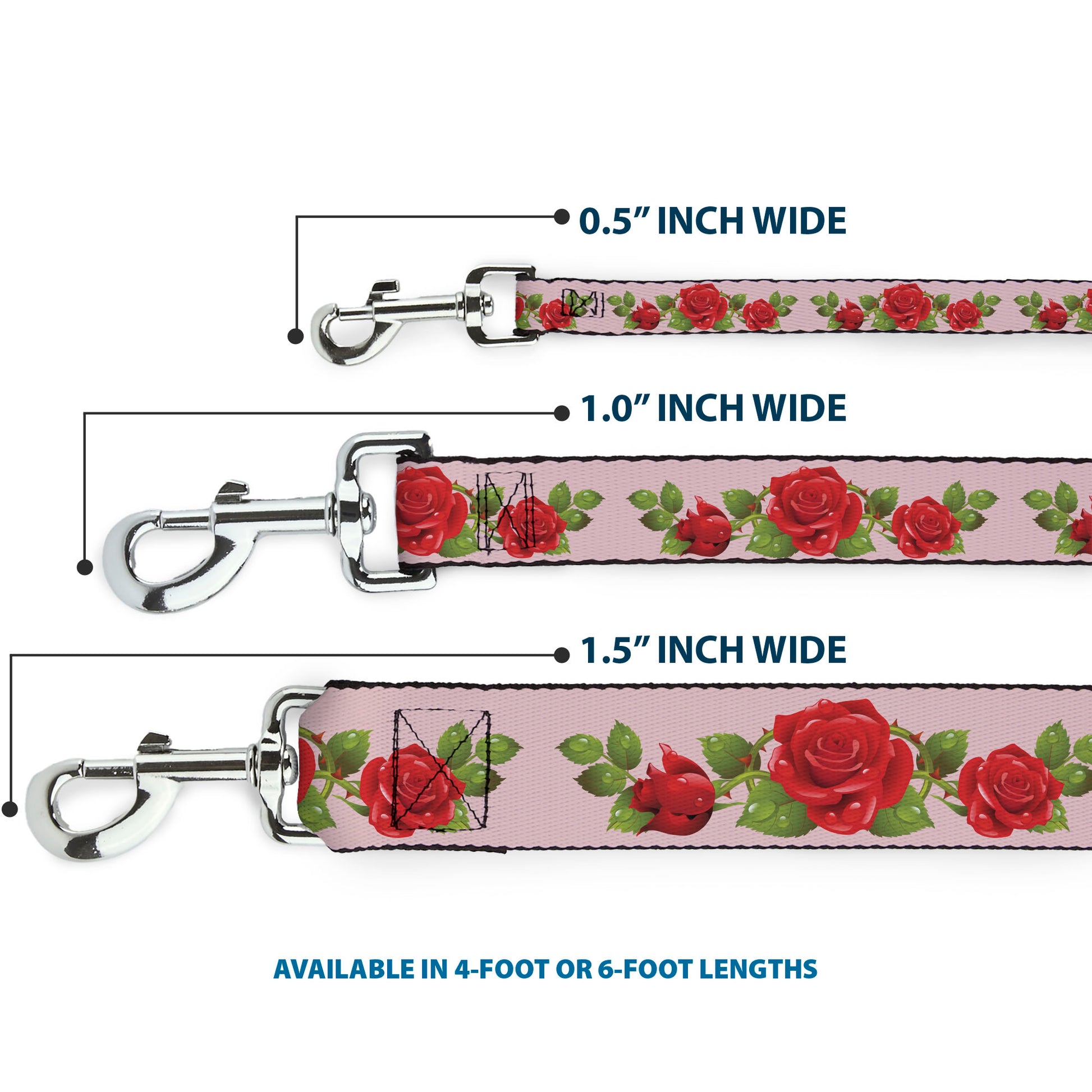 Dog Leash - Rose Trio/Leaves Pink Dog Leashes Buckle-Down