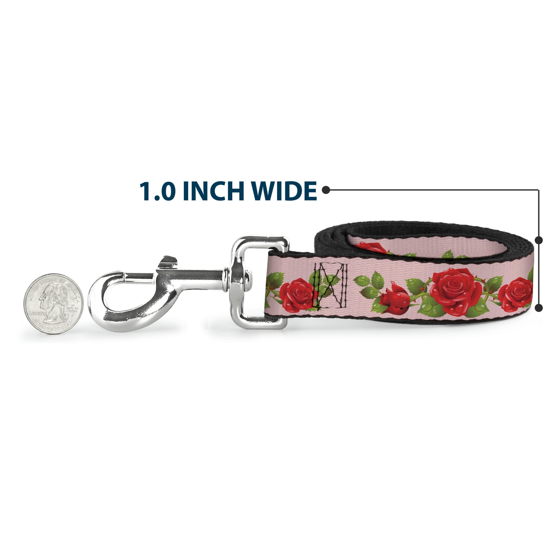 Dog Leash - Rose Trio/Leaves Pink Dog Leashes Buckle-Down