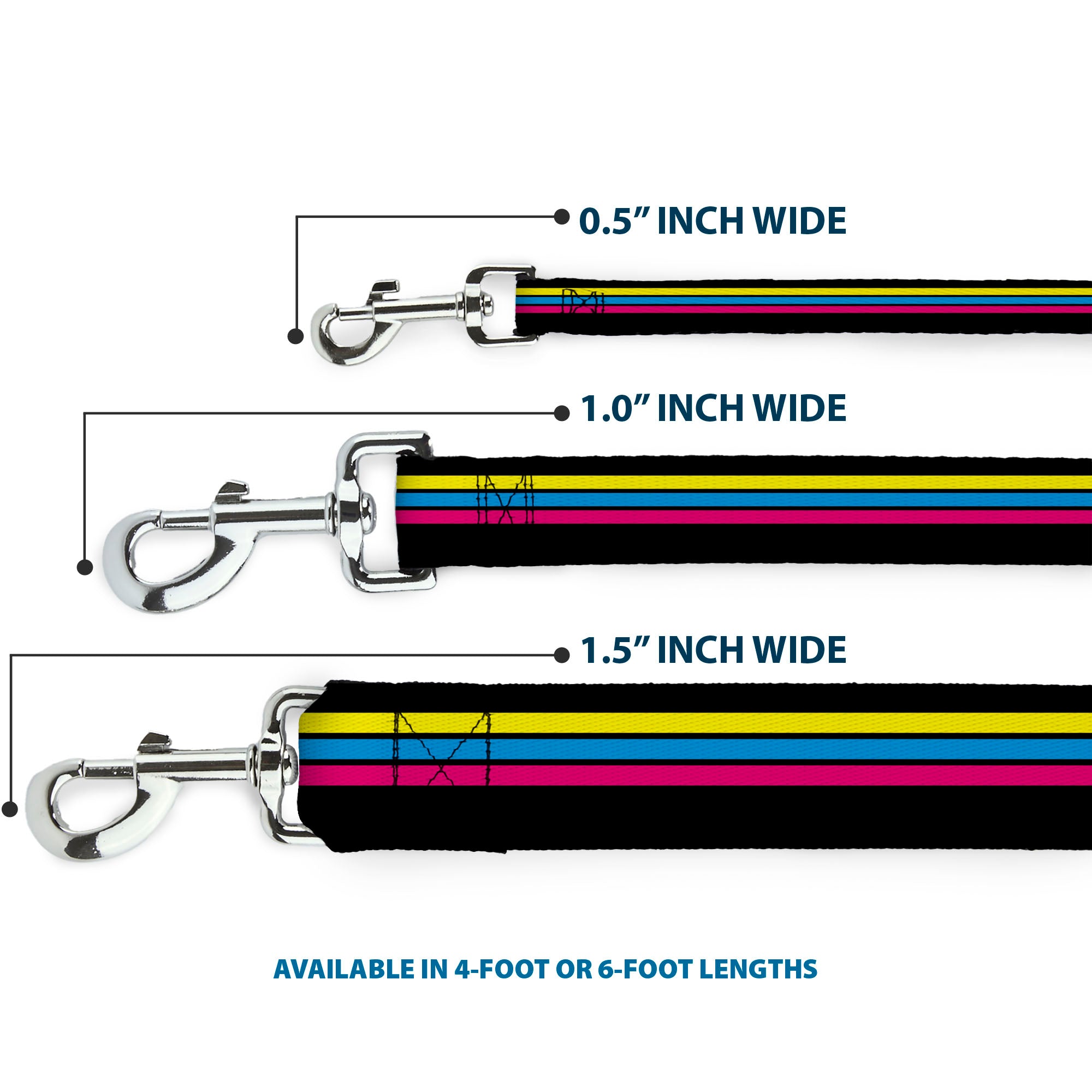 Dog Leash - Racing Stripes Black Yellow Blue Pink Dog Leashes Buckle-Down