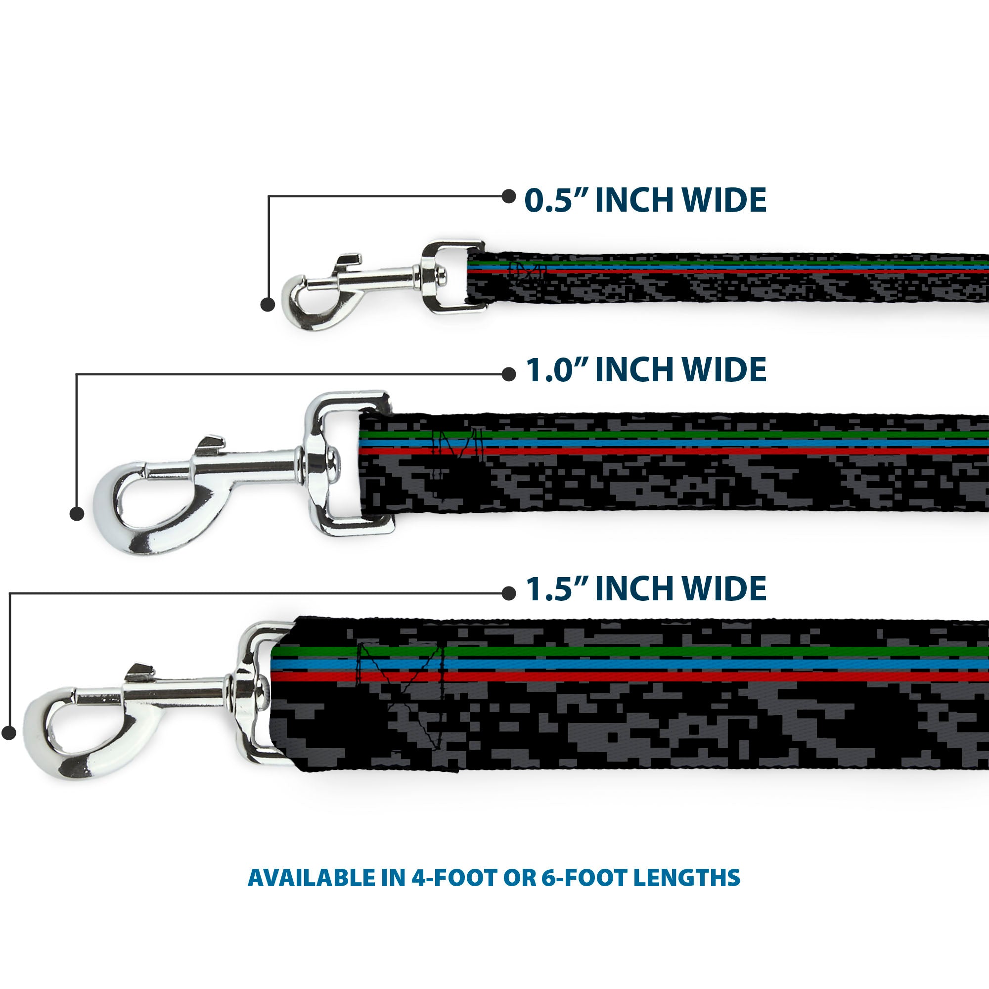 Dog Leash - Racing Stripes/Digital Camo Black/Gray/Green/Blue/Red Dog Leashes Buckle-Down