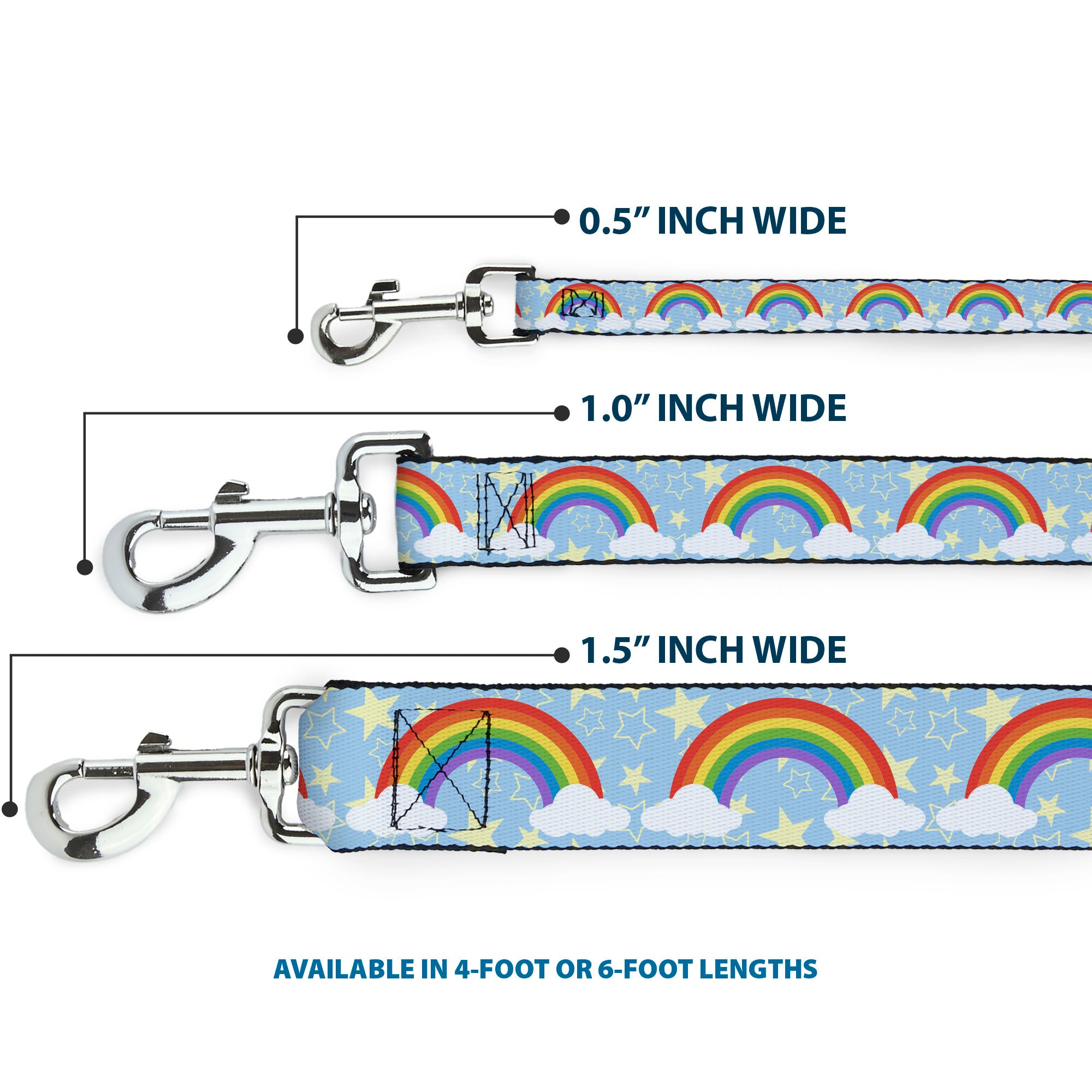 Dog Leash - Rainbows & Stars Light Blue/Yellow/Rainbow Dog Leashes Buckle-Down