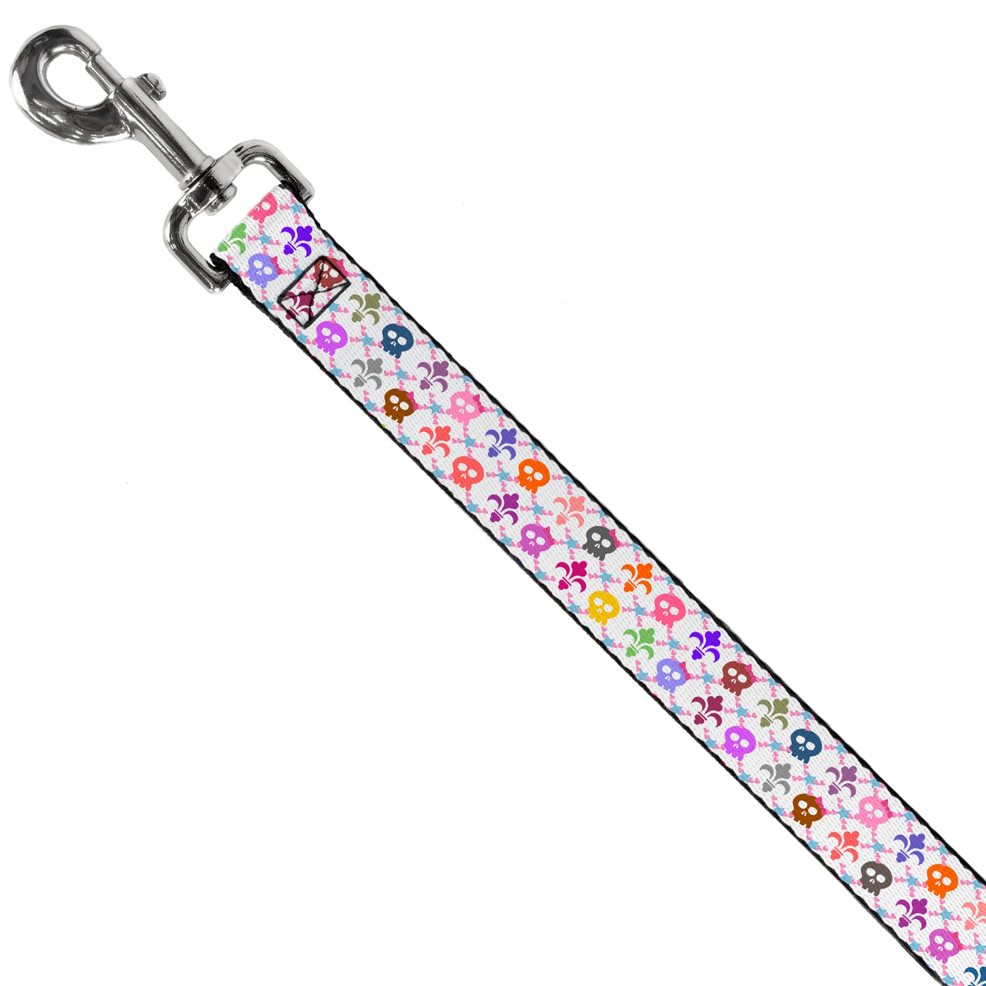 Dog Leash - Skull & Fleur-de-Lis White/Multi Color Dog Leashes Buckle-Down