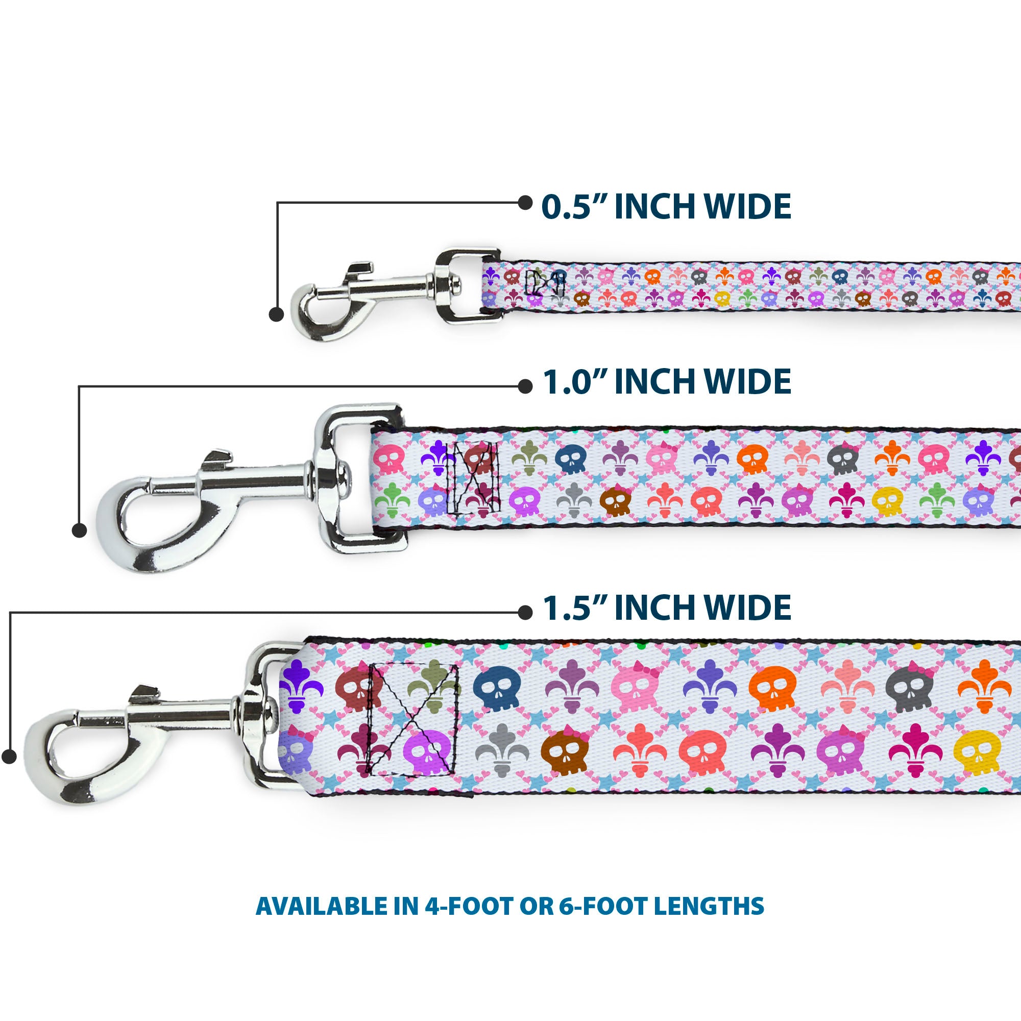 Dog Leash - Skull & Fleur-de-Lis White/Multi Color Dog Leashes Buckle-Down