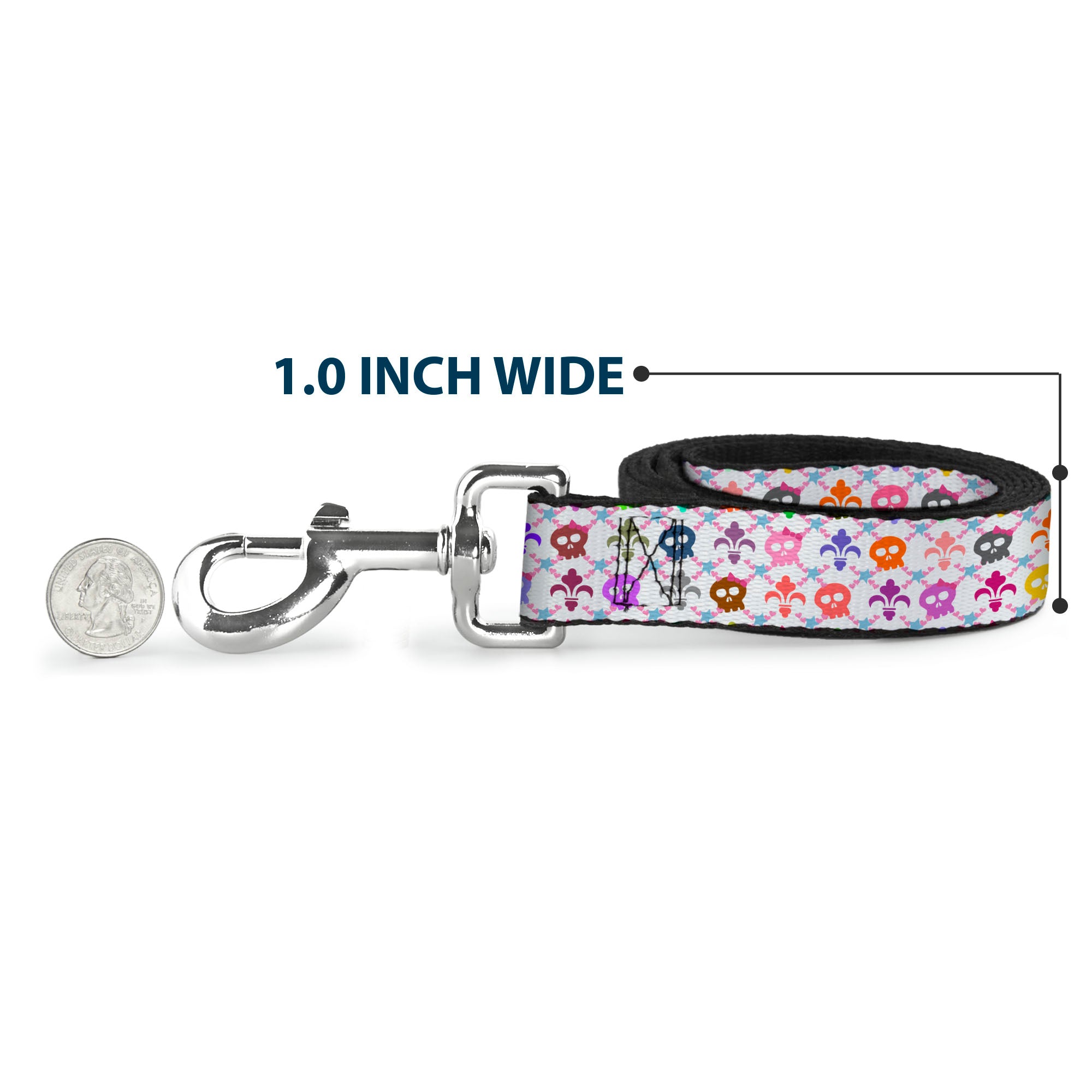Dog Leash - Skull & Fleur-de-Lis White/Multi Color Dog Leashes Buckle-Down