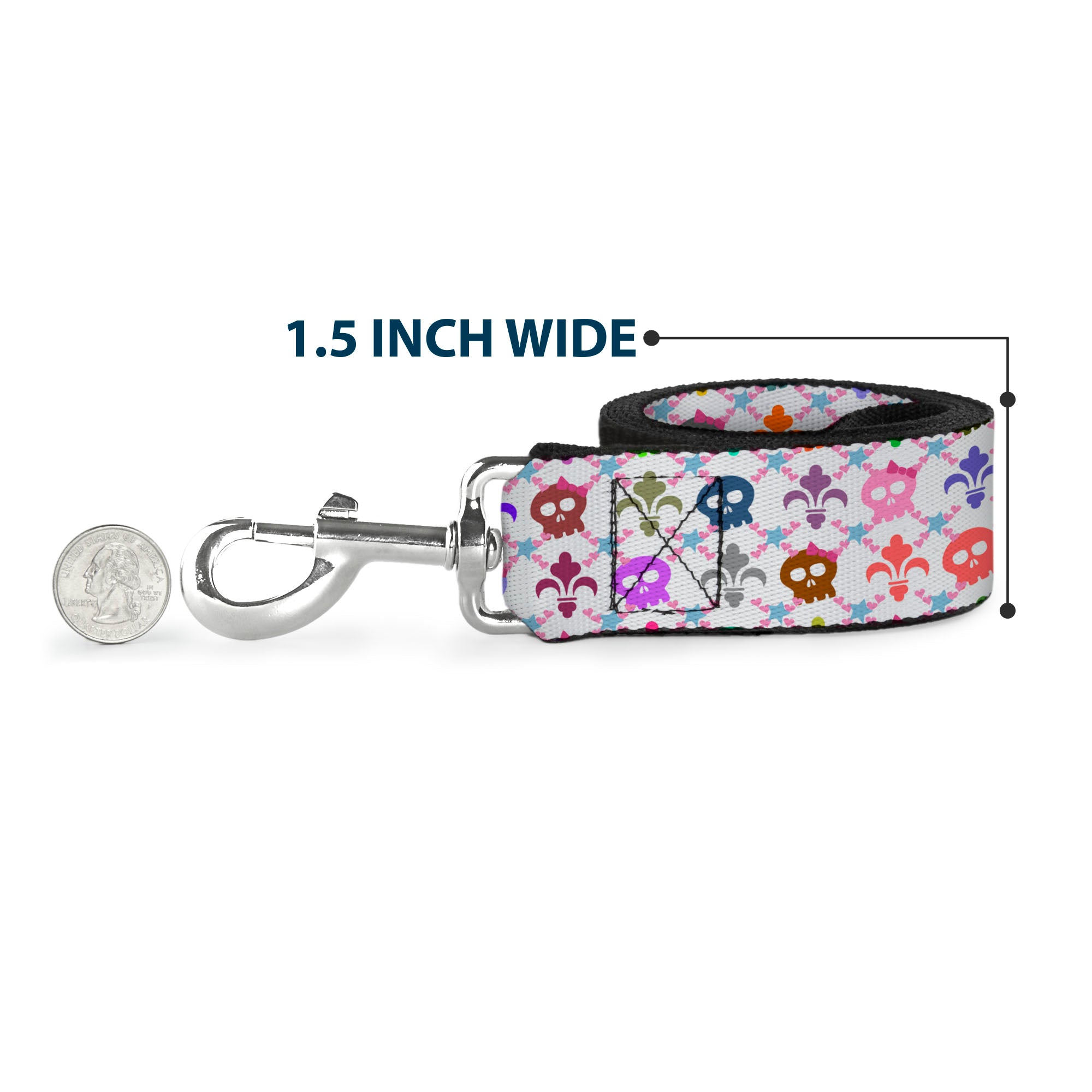 Dog Leash - Skull & Fleur-de-Lis White/Multi Color Dog Leashes Buckle-Down