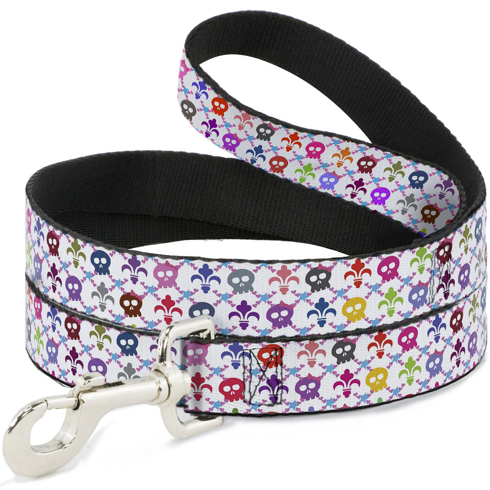 Dog Leash - Skull & Fleur-de-Lis White/Multi Color Dog Leashes Buckle-Down