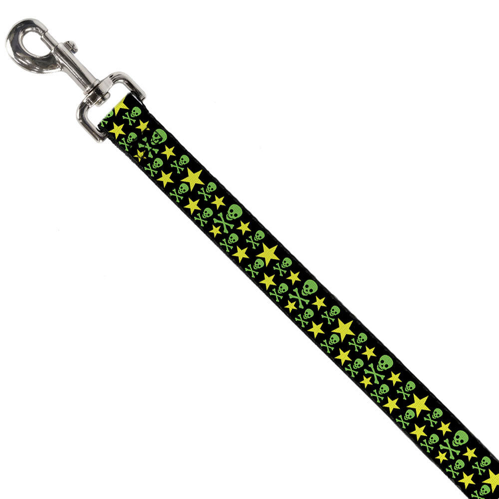 Dog Leash - Skulls & Stars Black/Green/Yellow Dog Leashes Buckle-Down