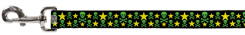 Dog Leash - Skulls & Stars Black/Green/Yellow Dog Leashes Buckle-Down
