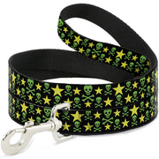 Dog Leash - Skulls & Stars Black/Green/Yellow Dog Leashes Buckle-Down