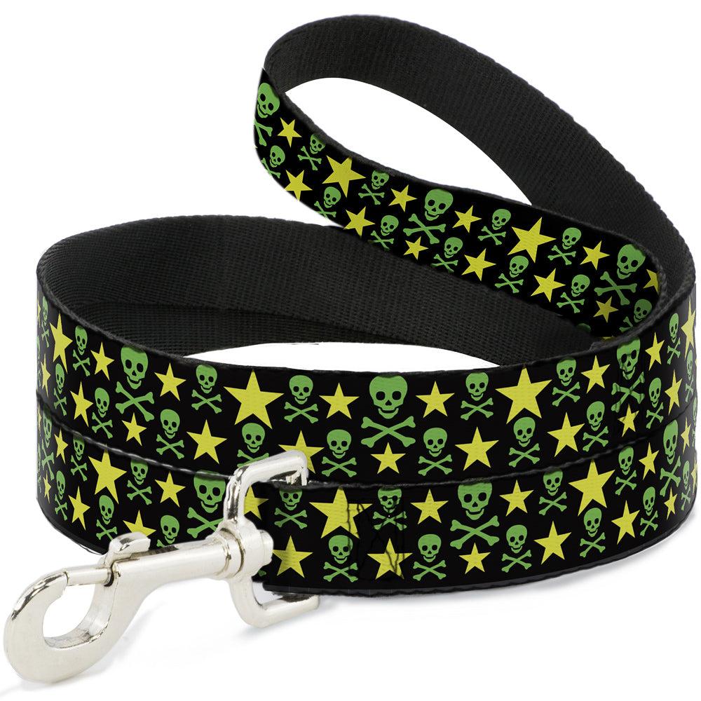 Dog Leash - Skulls & Stars Black/Green/Yellow Dog Leashes Buckle-Down