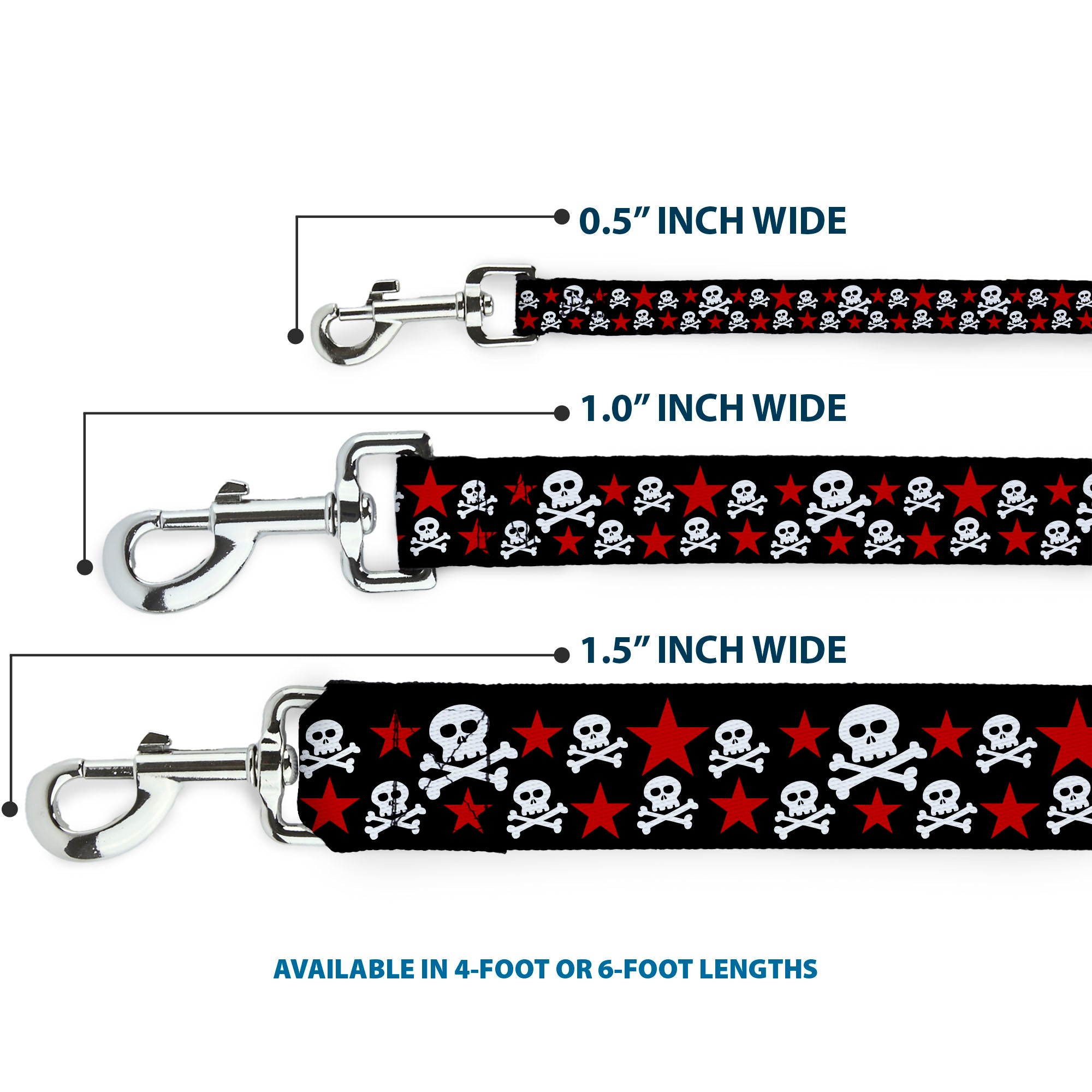 Dog Leash - Skulls & Stars Black/White/Red Dog Leashes Buckle-Down