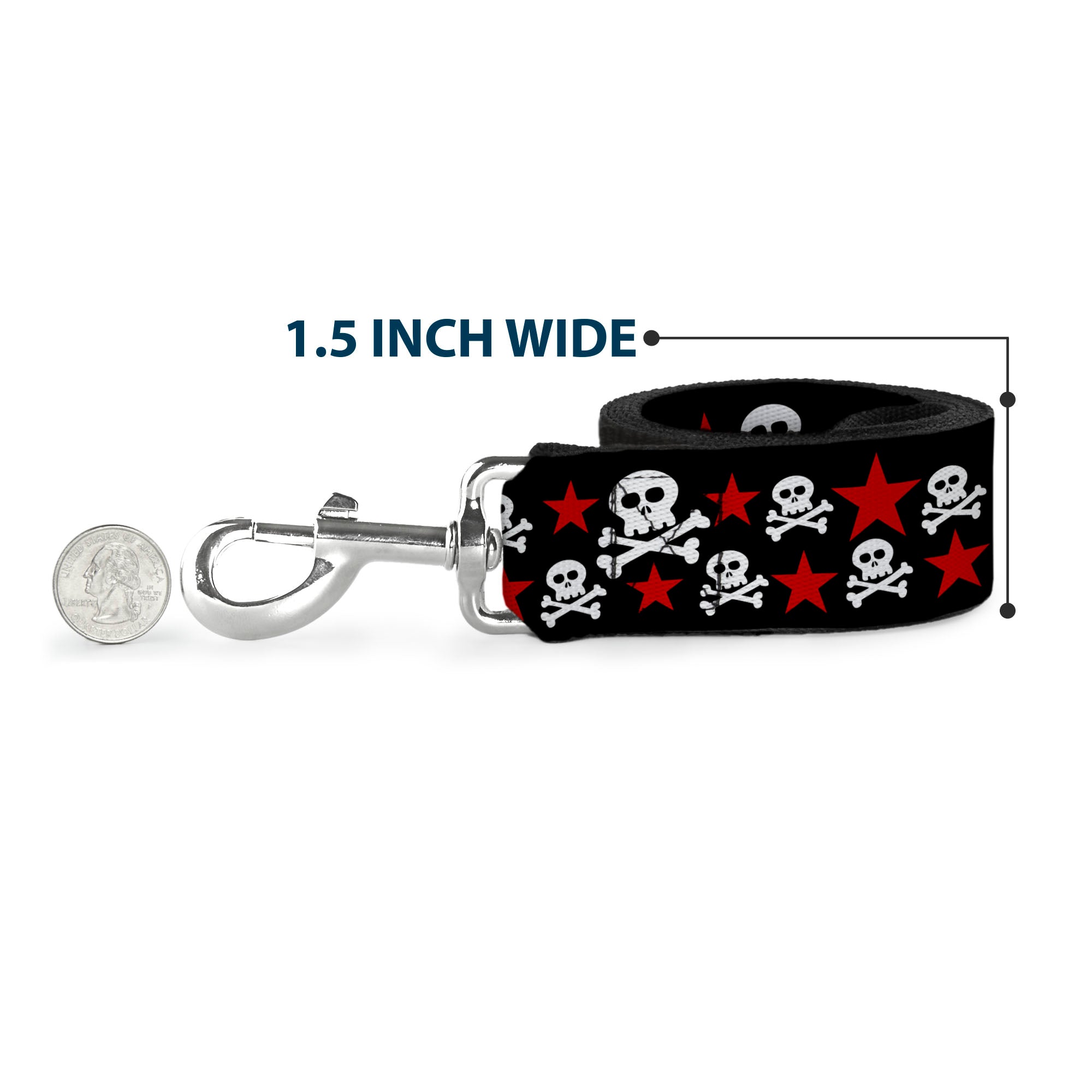 Dog Leash - Skulls & Stars Black/White/Red Dog Leashes Buckle-Down