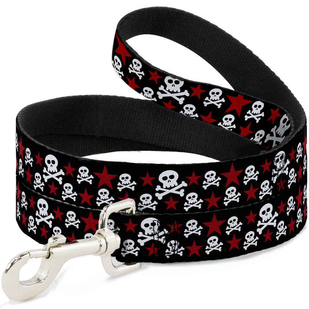 Dog Leash - Skulls & Stars Black/White/Red Dog Leashes Buckle-Down