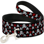 Dog Leash - Skulls & Stars Black/White/Red Dog Leashes Buckle-Down