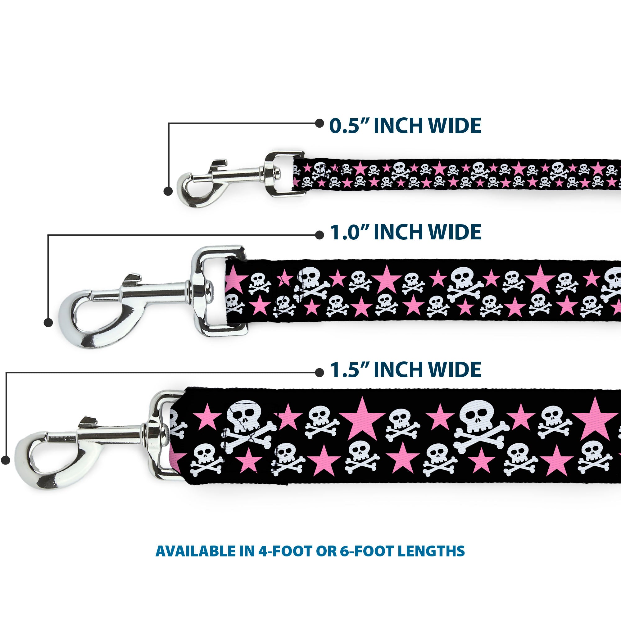 Dog Leash - Skulls & Stars Black/White/Pink Dog Leashes Buckle-Down