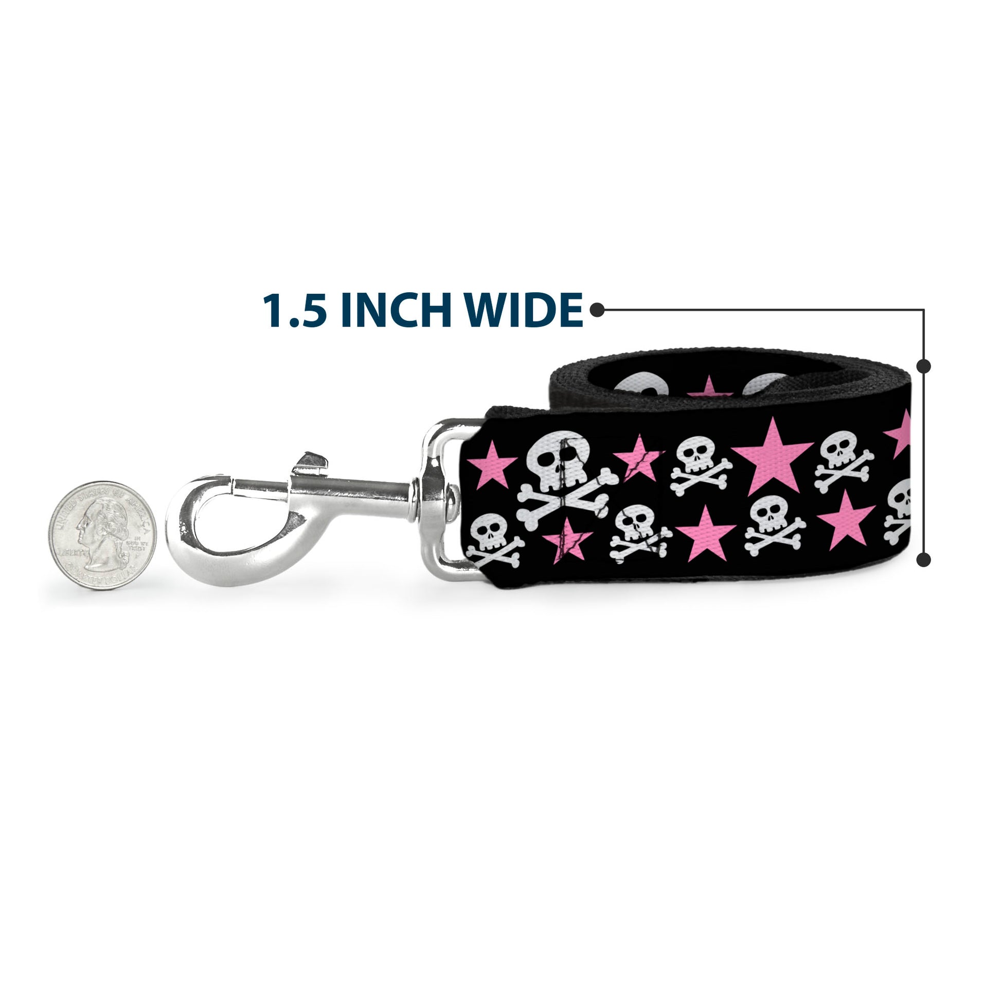 Dog Leash - Skulls & Stars Black/White/Pink Dog Leashes Buckle-Down