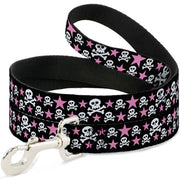 Dog Leash - Skulls & Stars Black/White/Pink Dog Leashes Buckle-Down