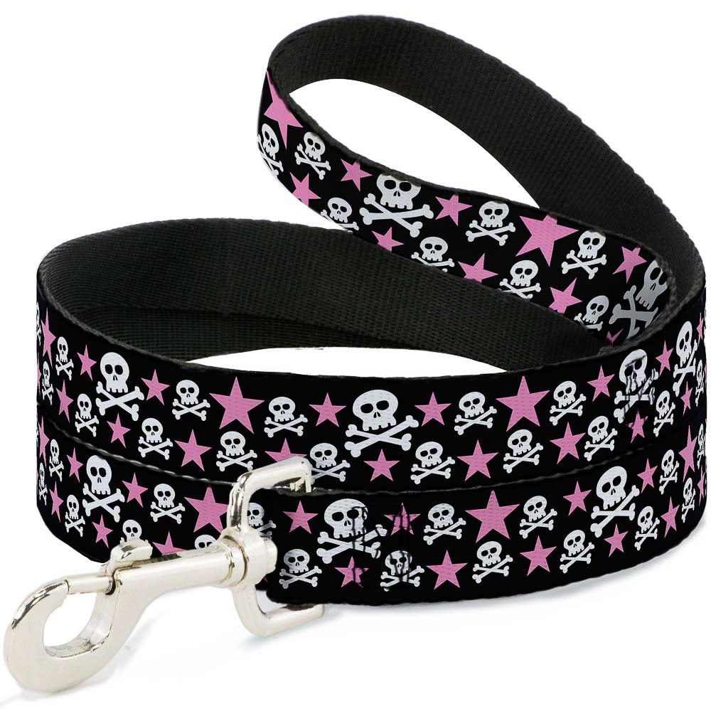 Dog Leash - Skulls & Stars Black/White/Pink Dog Leashes Buckle-Down