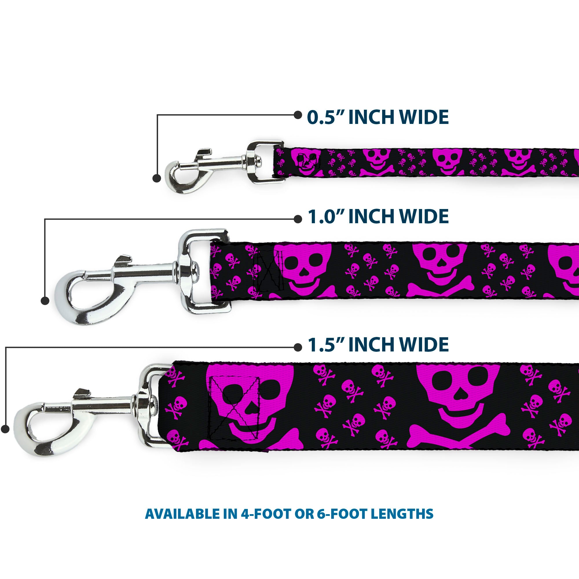 Dog Leash - Skull w/Babies Black/Fuchsia Dog Leashes Buckle-Down