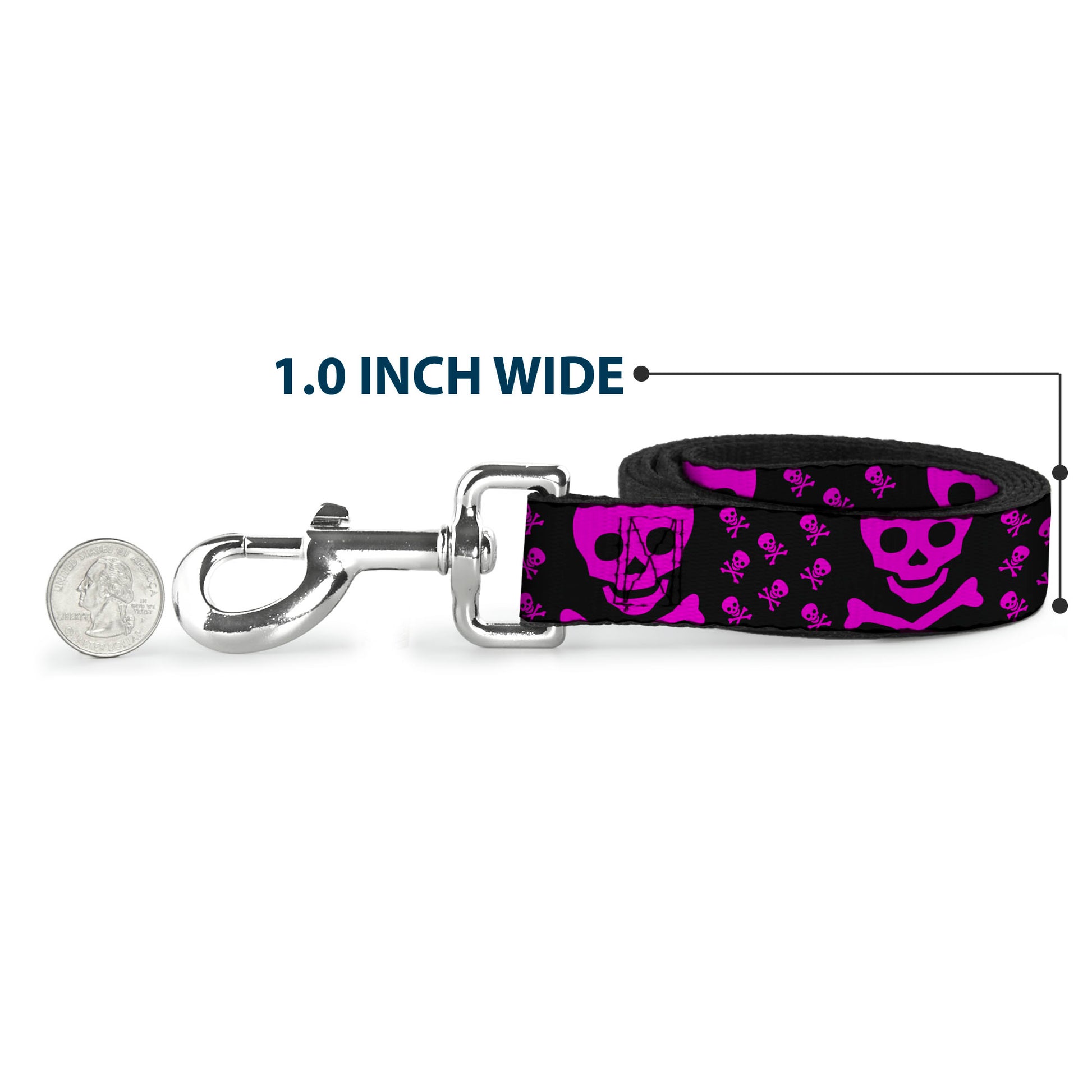 Dog Leash - Skull w/Babies Black/Fuchsia Dog Leashes Buckle-Down