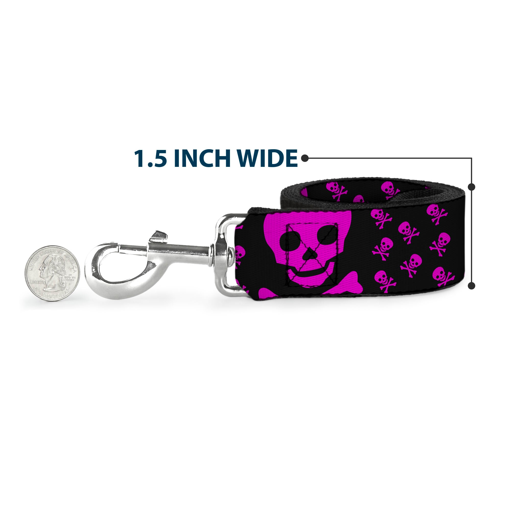 Dog Leash - Skull w/Babies Black/Fuchsia Dog Leashes Buckle-Down