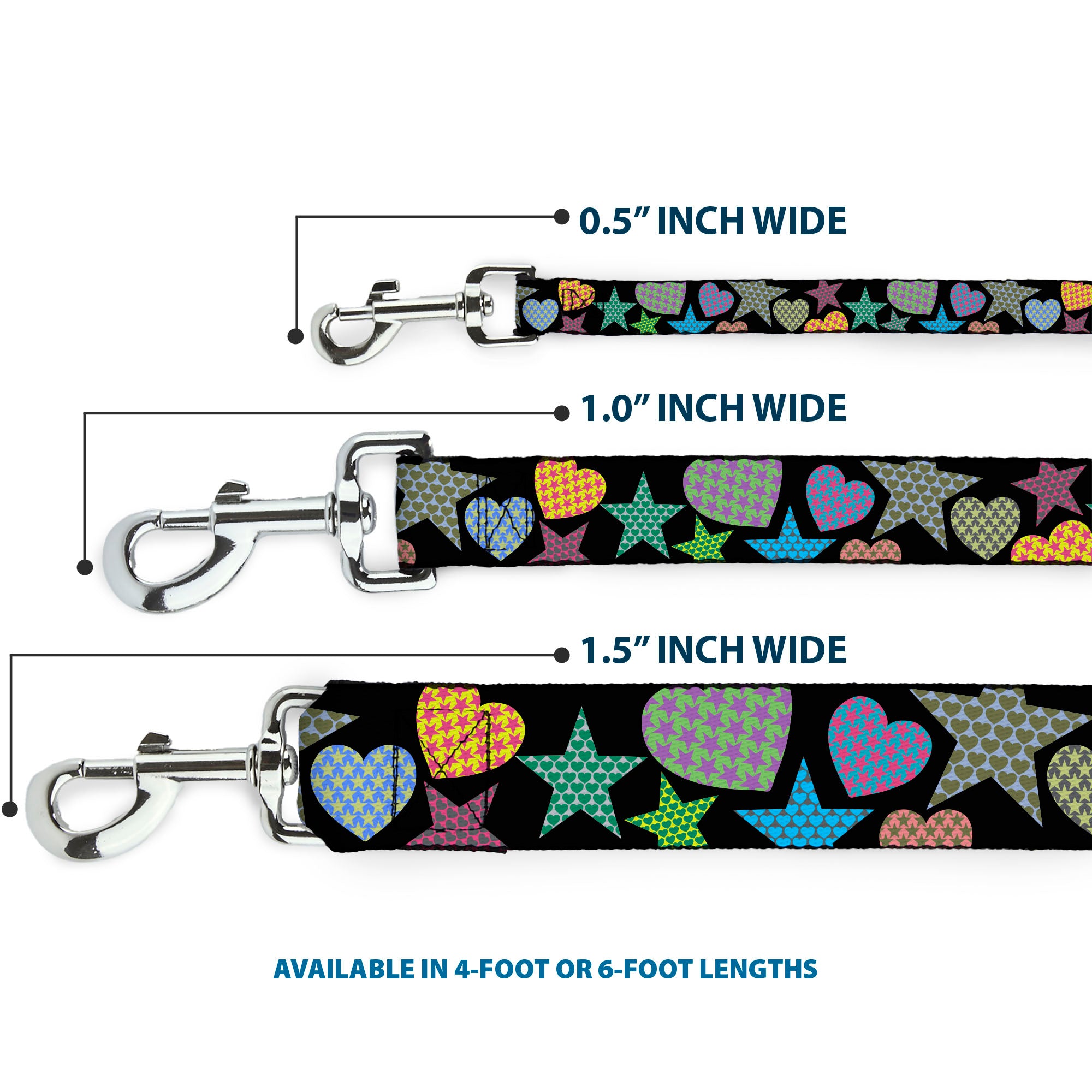 Dog Leash - Stars-In Hearts-In Stars Black/Multi Dog Leashes Buckle-Down
