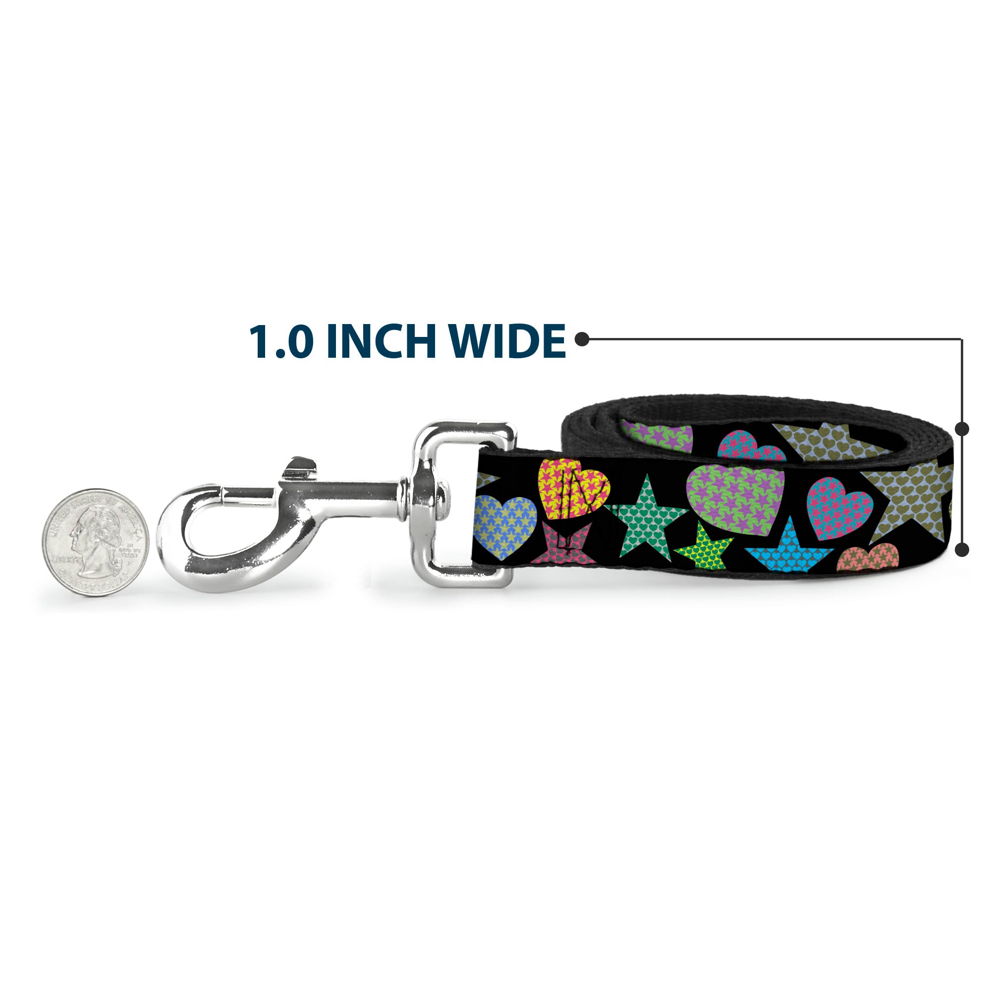 Dog Leash - Stars-In Hearts-In Stars Black/Multi Dog Leashes Buckle-Down