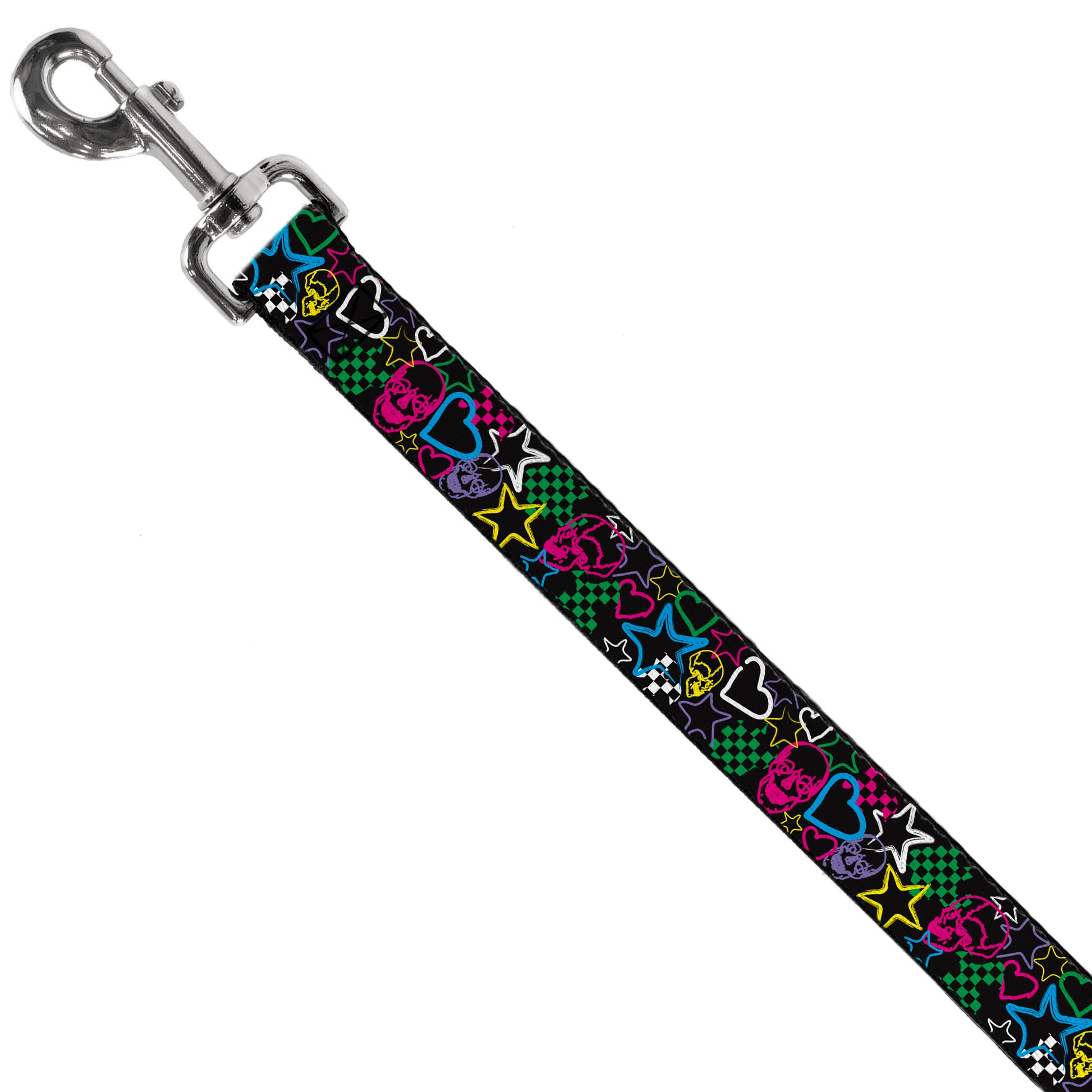 Dog Leash - Sketch Skull/Star/Heart/Checker Black/Multi Dog Leashes Buckle-Down