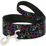 Dog Leash - Sketch Skull/Star/Heart/Checker Black/Multi Dog Leashes Buckle-Down
