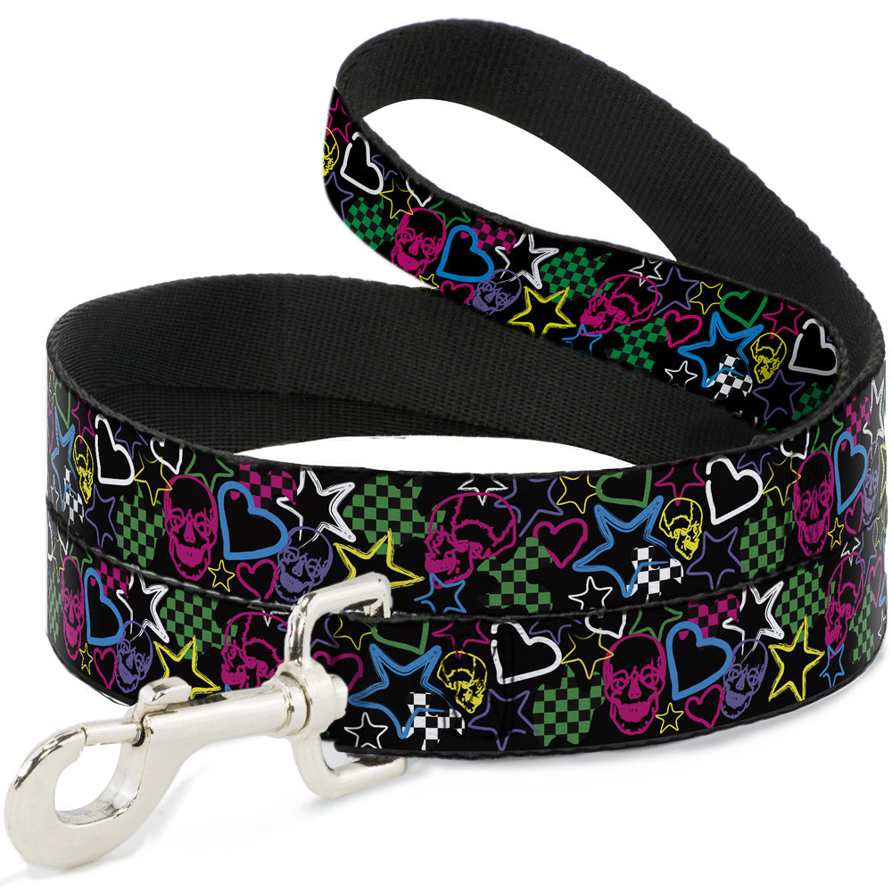Dog Leash - Sketch Skull/Star/Heart/Checker Black/Multi Dog Leashes Buckle-Down