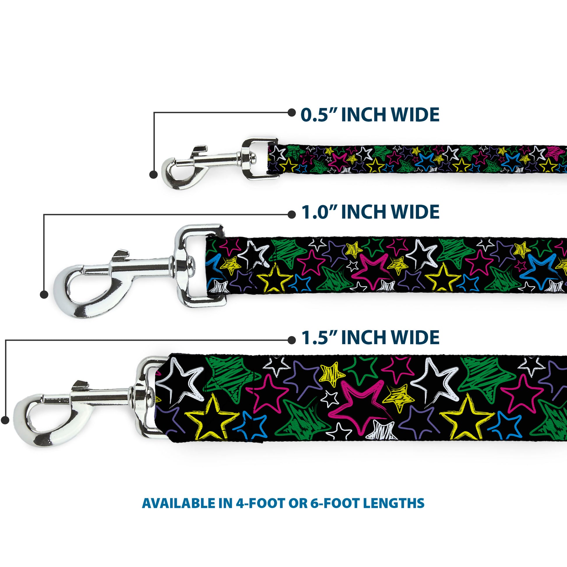 Dog Leash - Sketch Stars Black/Multi Color Dog Leashes Buckle-Down