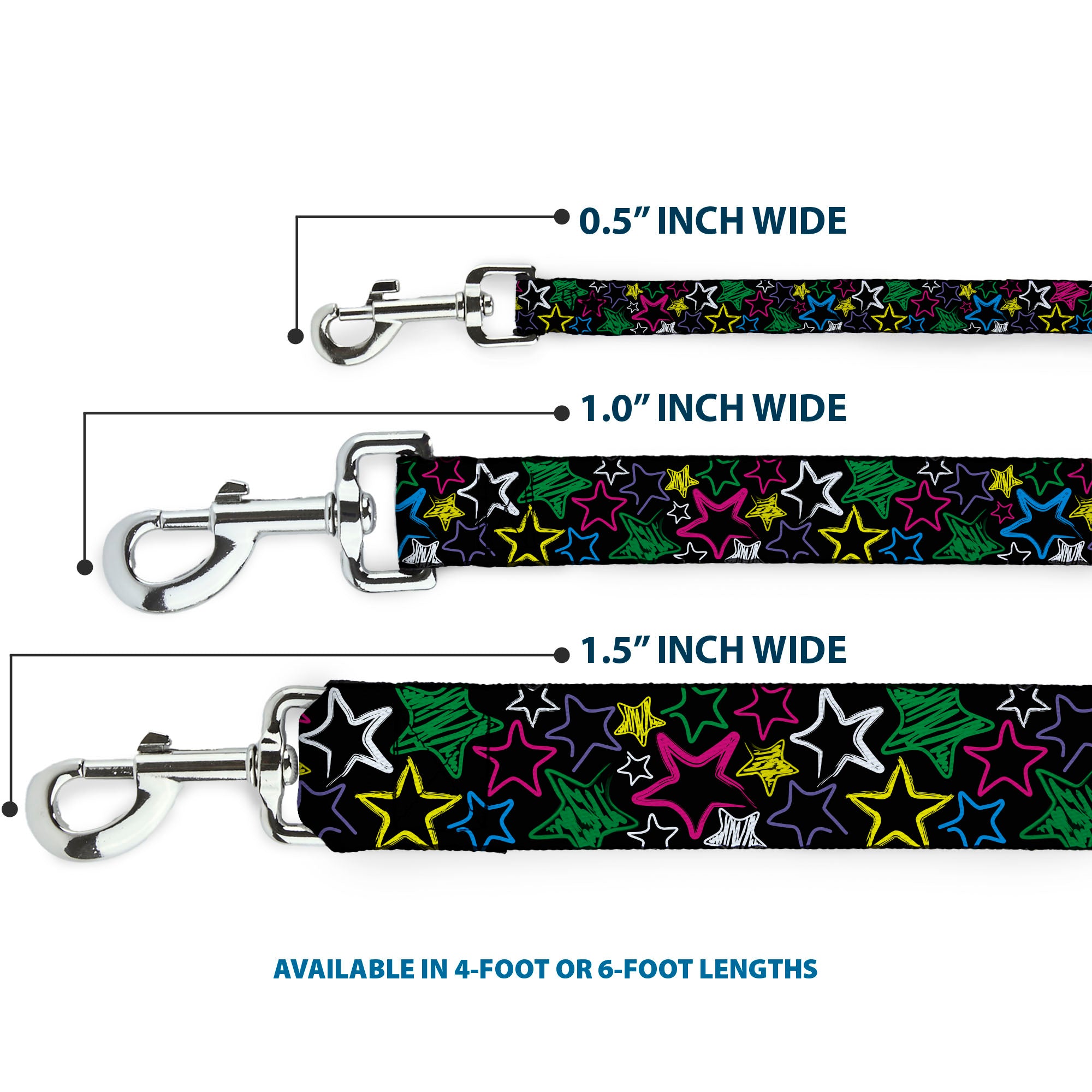 Dog Leash - Sketch Stars Black/Multi Color Dog Leashes Buckle-Down