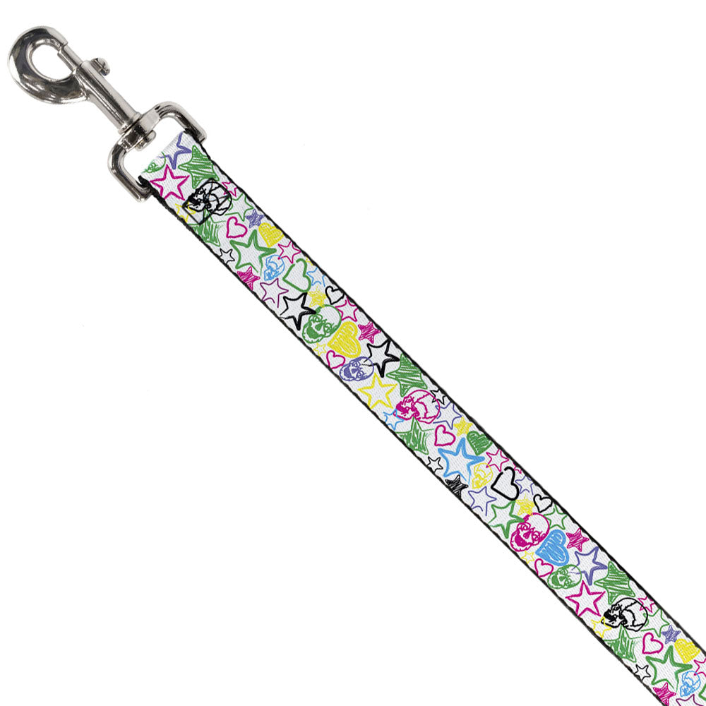 Dog Leash - Sketch Skull/Star/Heart White/Multi Color Dog Leashes Buckle-Down