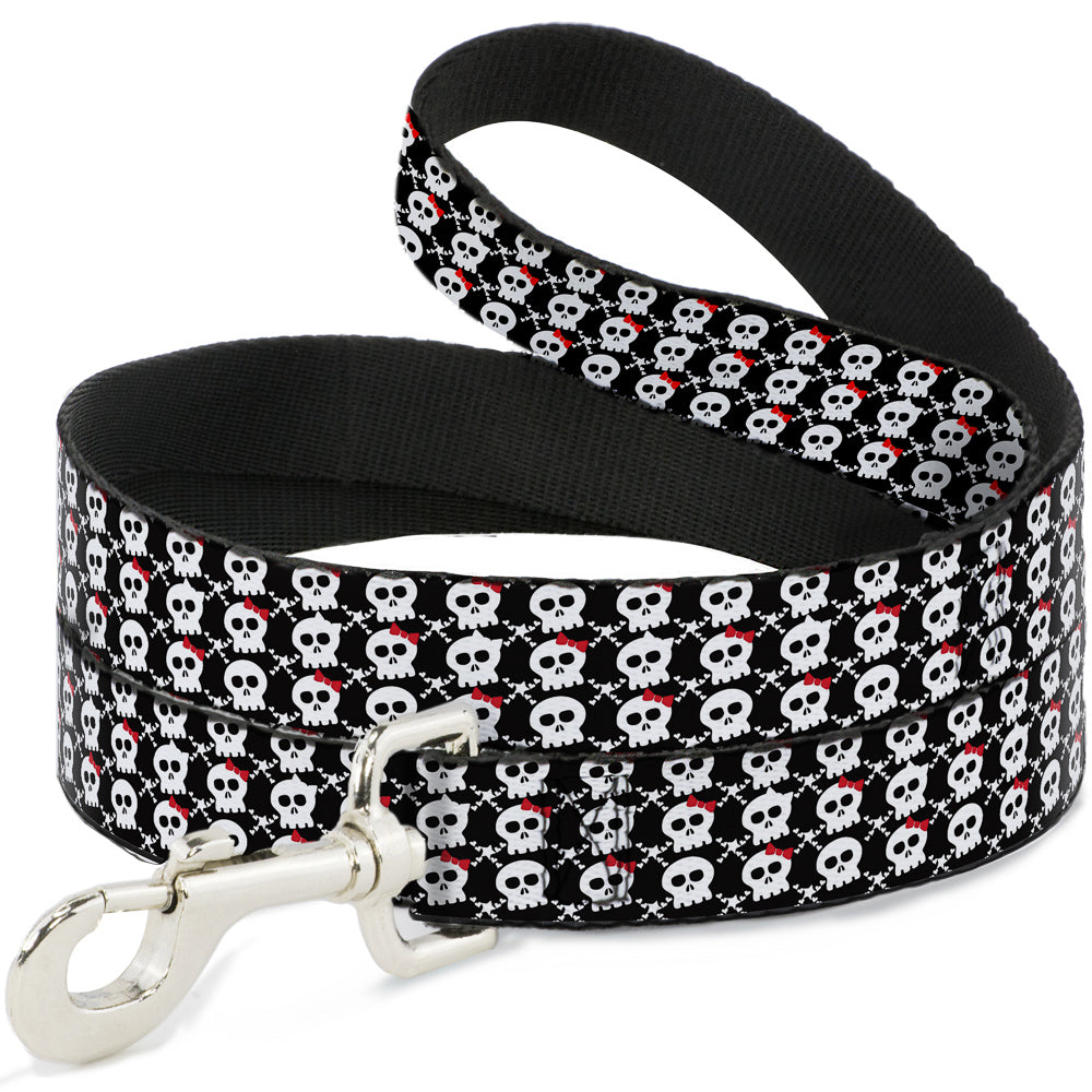 Dog Leash - Skull w/Bow Black/White/Red Dog Leashes Buckle-Down