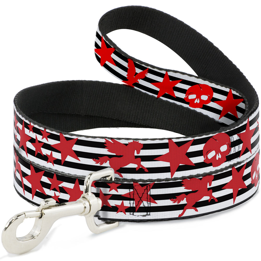Dog Leash - Stripes & Stars Black/White/Red Dog Leashes Buckle-Down