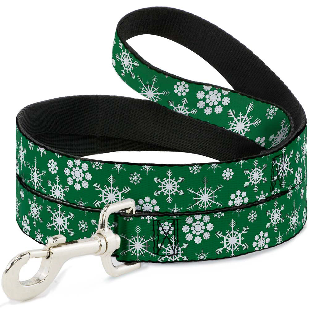 Dog Leash - Snowflakes Green/White Dog Leashes Buckle-Down