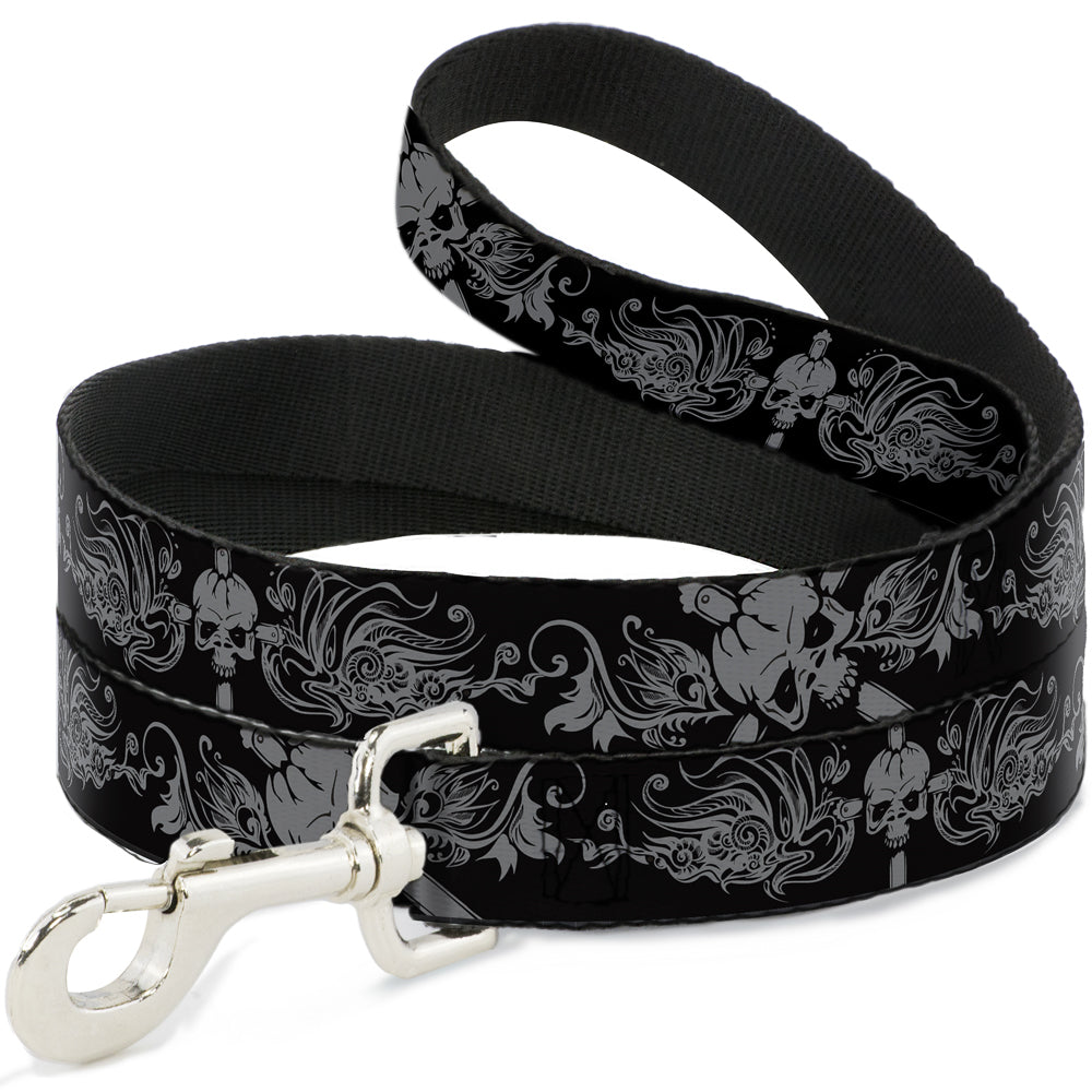 Dog Leash - Skull & Dagger w/Filigree Black/Gray Dog Leashes Buckle-Down