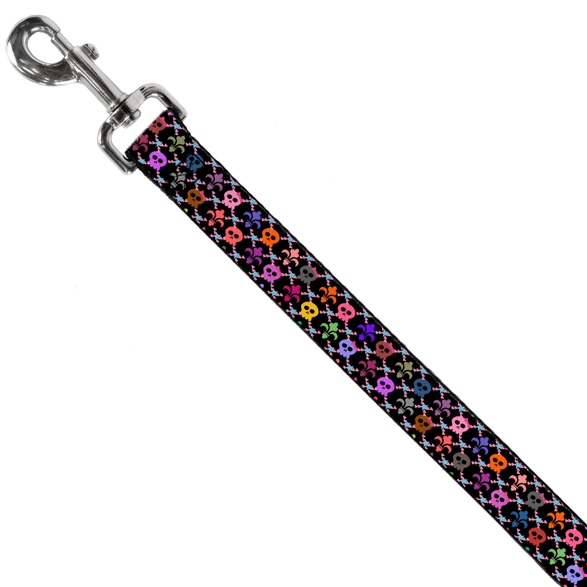 Dog Leash - Skull & Fleur-de-Lis Black/Multi Color Dog Leashes Buckle-Down